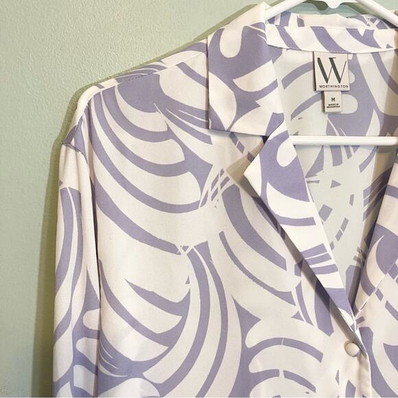 Worthington Nimbus Geo Collared Long Sleeve Button Down Shirt Top Medium NWT - Picture 10 of 11
